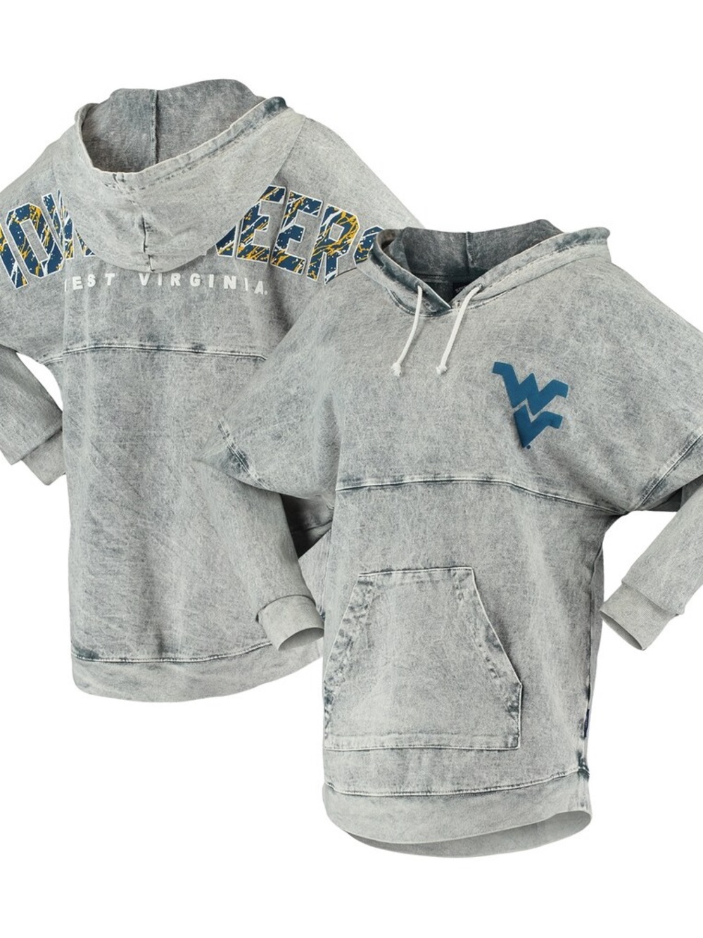 Mountaineers West Virginia Hooded Sweatshirt - Acid Wash Gray